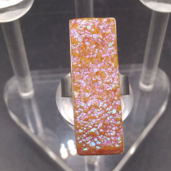 Titanium Druzy 925 Silver Plated  Ring  Size 8.5 - Picture 2 of 5